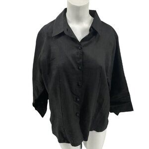 Gretchen Scott Designs Linen Black Knot Button Front Blouse Size XL Classic